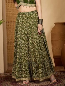 Stylum - Green Ethnic Printed Tiered Cotton Skirt
