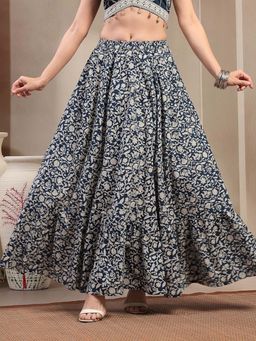 Stylum - Indigo Ethnic Printed Tiered Cotton Skirt
