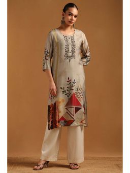 Soch - Grey Muslin Kurta with Botanical Beads
