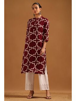 Soch - Maroon Rayon Kurta with Geometric Print