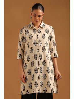 Soch - Beige Cotton Flex Kurti with Botanical
