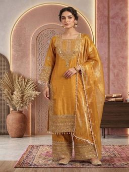 PMD FASHION - Musturd Zari Embroidered Kurta with Pant and Dupatta