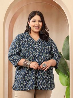 Stylum - Indigo Ethnic Printed Cotton Empire Tunic