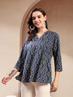 Stylum - Indigo Ethnic Printed Cotton Empire Tunic