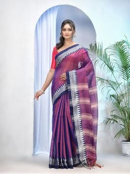 DESH BIDESH - Purple Mayurkonthi Temple Tissue Silk Handloom Cotton Saree with Unstitched Blouse
