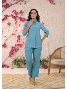 Roohaniyat - Modal Muslin Solid Blue Co-Ord (Set of 2)