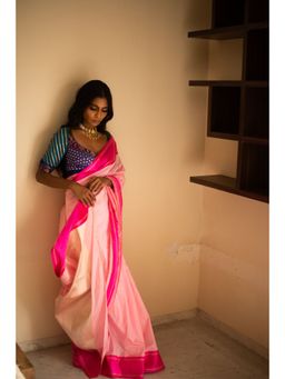 PRIYANKA RAAJIV - Kalpi Rose Pink Saree with Fuschia Mashru Border with Unstitched Blouse