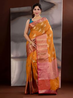 CHARUKRITI - Mustard Cotton Silk Handwoven Saree with Unstitched Blouse