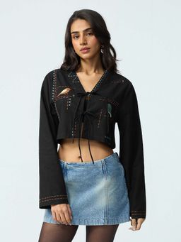 The Souled Store - Black Birdwatch Women Cropped Tops