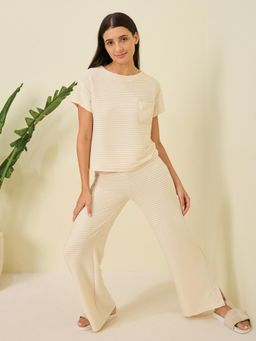 Sweet Dreams - Women Cream Solid Top with Pyjama (Set of 2)