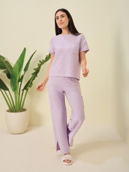 Sweet Dreams - Women Lavender Solid Top with Pyjama (Set of 2)