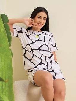 Sweet Dreams - Women Beige Printed T-Shirt with Shorts (Set of 2)