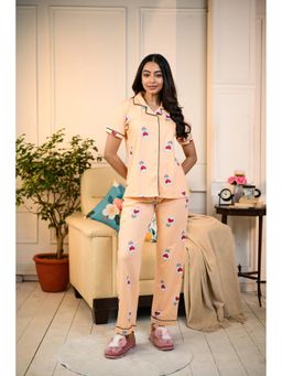 NAP STORY - Peach Lovebulb Printed Half Sleeves Shirt with Pyjama (Set of 2)