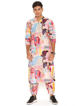 PS Men by Payal Singhal - Trance Print Dupion Silk Bomber Kurta with Jogger Pant (Set of 2)