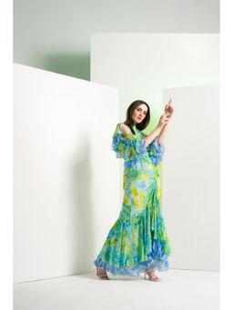 MANDIRA WIRK - Floral Camo Multi-Colour Full Length Fish Cut Maxi Dress