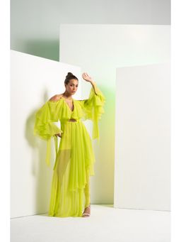 MANDIRA WIRK - Lime Green Asymmetric Maxi Dress