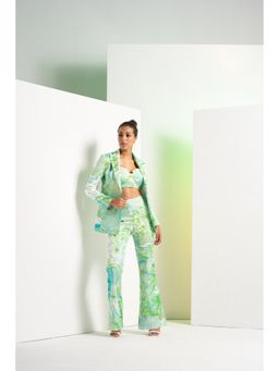 MANDIRA WIRK - Green Raw Crystal Jacket With Pant & Bustier (Set of 3)
