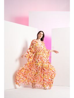 MANDIRA WIRK - Yellow Geometric Chaos Kaftan Full Length Maxi Dress