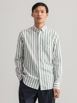 GANT - Men Green, Pink Striped Regular Fit Shirt