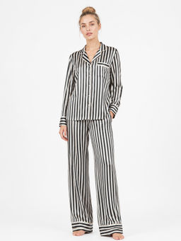 Noite Luxe - Women Eclipse Black Stripes Printed Shirt with Pyjama