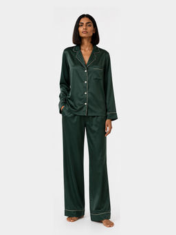 Noite Luxe - Women Laurel Green Solid Shirt with Pyjama