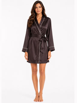 Noite Luxe - Women Sepia Brown Solid Satin Robe