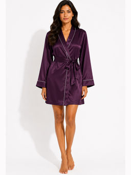 Noite Luxe - Women Mure Wine Solid Satin Robe