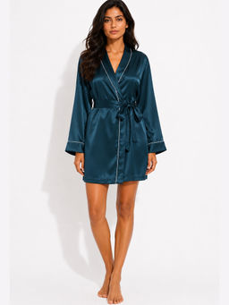 Noite Luxe - Women Pelagia Teal Solid Satin Robe