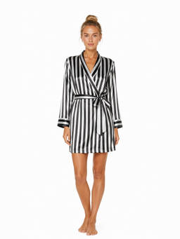 Noite Luxe - Women Eclipse Black-White Stripes Printed Satin Robe