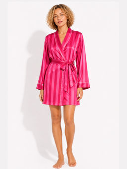 Noite Luxe - Women Bonbon Pink Stripes Printed Satin Robe