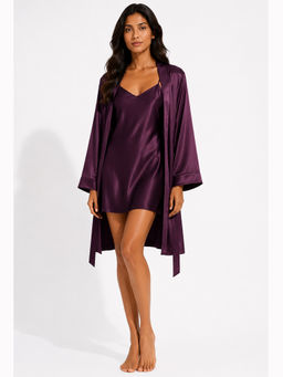 Noite Luxe - Women Mure Wine Solid Night Dress with Robe
