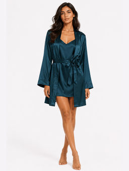 Noite Luxe - Women Pelagia Teal Solid Night Dress with Robe