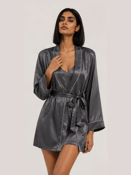Noite Luxe - Women Mercure Grey Solid Night Dress with Robe