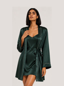 Noite Luxe - Women Laurel Green Solid Night Dress with Robe