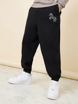 Styli - Mens Black Oversized Varsity Joggers