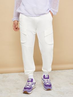 Styli - Mens White Panelled Slim Fit Jogger with Cargo Pockets