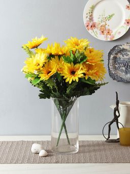 Fourwalls - Beautiful Artificial Garabara Flower Bunches (48 cm Tall, 10 Heads, Set of 2, Yellow)