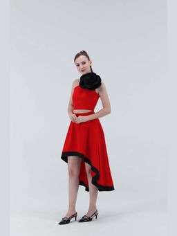 XAYA - Andrea Red High Low Midi Skirt