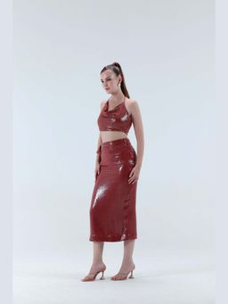 XAYA - Coco Brown Sequins Midi Skirt