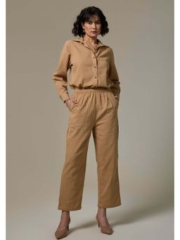 Studio Rabha - Women Clay Cotton Beige Linen Pant