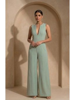 THETAA - Verde Women Tailored Polyester Green Wide-Leg Jumpsuit