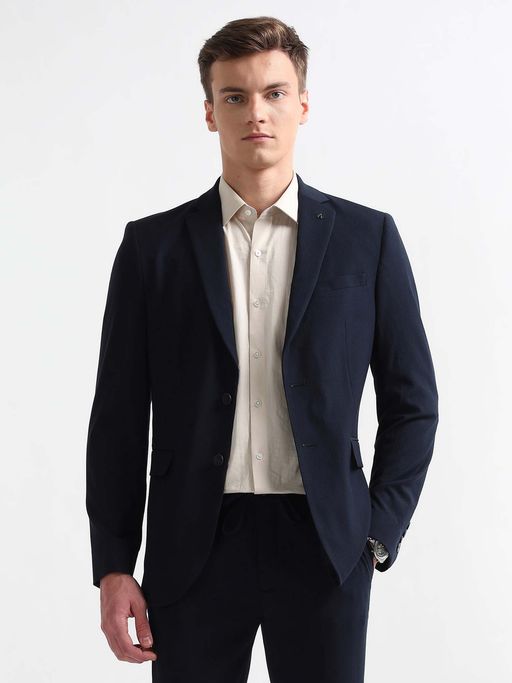Arrow Navy Blue Zero Calorie Slim Fit Dobby Blazer