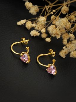 Carlton London - Gold Toned And Pink Contemporary Half Hoop Earrings