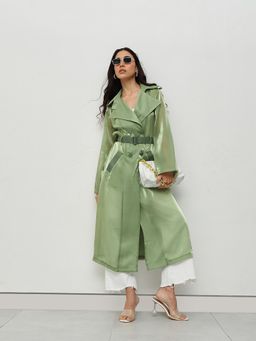 HOUSE OF S - Green Belted Trench Coat with Belt