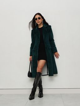 HOUSE OF S - Emerald Green Velvet Trench Coat