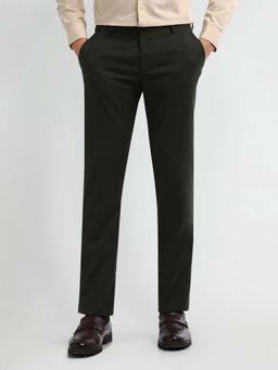 Arrow - Solid/Plain Green Polyester Trousers
