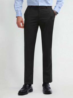 Arrow - Solid/Plain Black Polyester Trousers