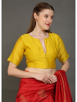 Palash - Yellow Solid Beads and Stones Chanderi Silk Stitched Blouse