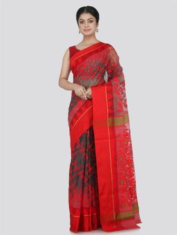 PinkLoom - Women's Soft Cotton Jamdani Saree Without Blouse Piece, Grey