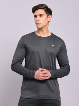 Technosport - Men Grey Polyester Self Design Slim Fit T-Shirt